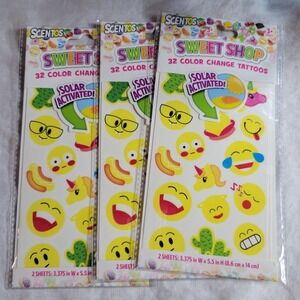Scentos Sweet Shop 32 Color Change Tattoos Solar Activated Emoji Lot of 3 12603